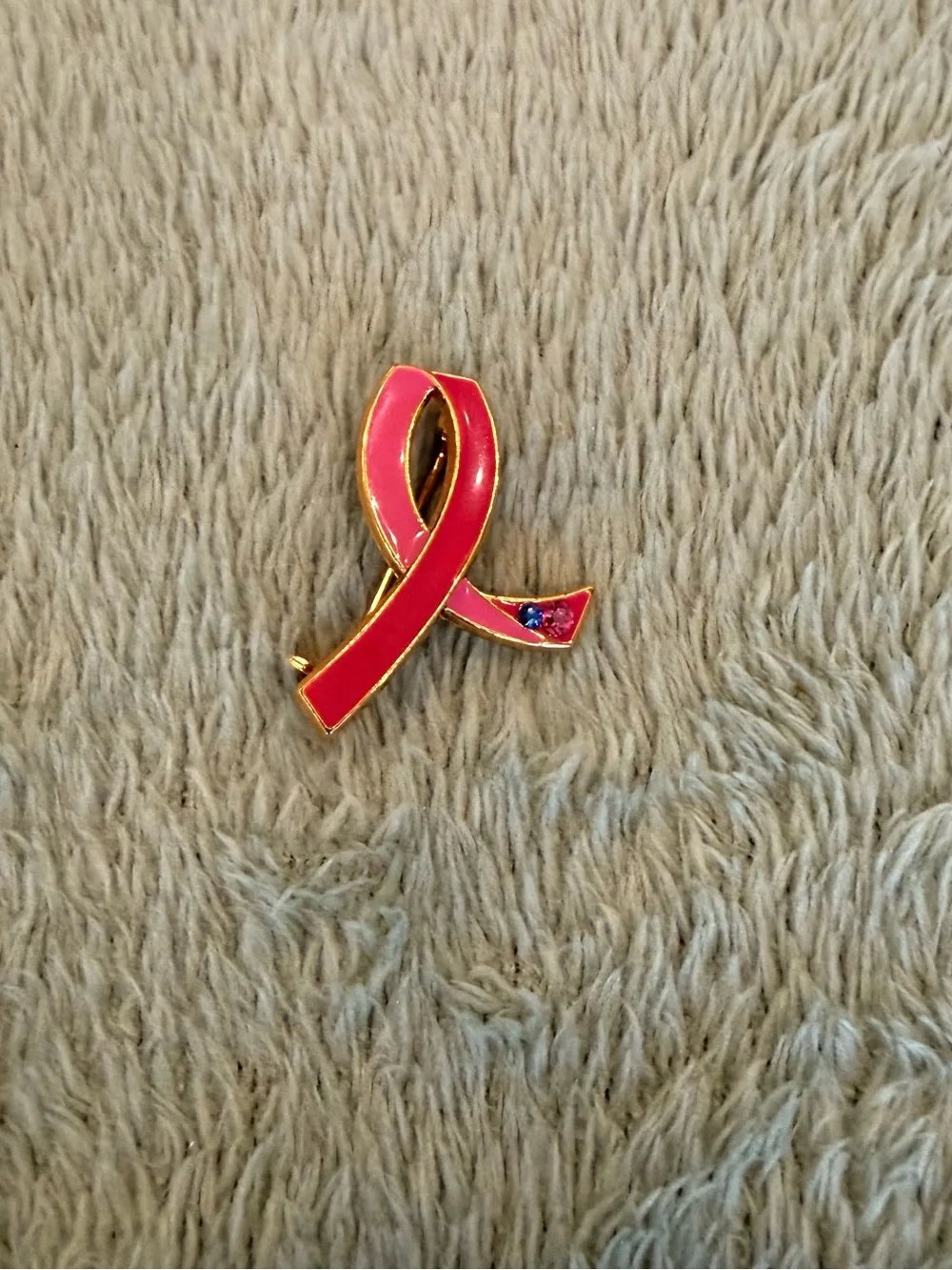 Pink Breast Cancer Awareness Ribbon Gold Tone Enamel Rhinestone Lapel Pin Brooch